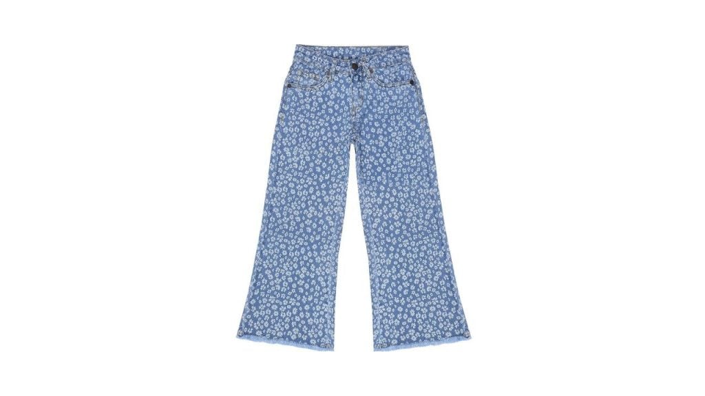 HERE&NOW Girls Wide Leg Mid-Rise Highly Distressed Printed Stretchable Jeans