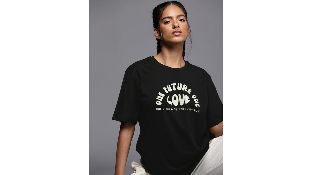 HRX by Hrithik Roshan Women Typography Printed Pure Cotton Oversized T-shirt