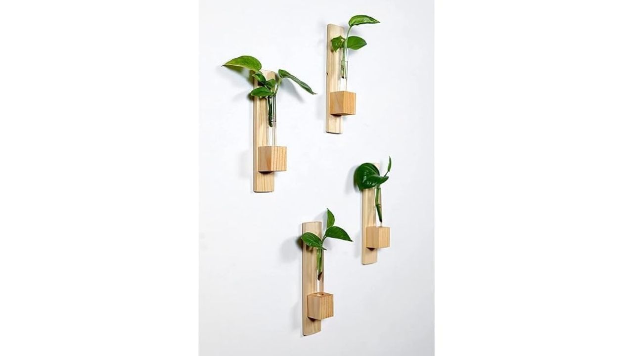 HS ART Wooden Hanging Flower Vase
