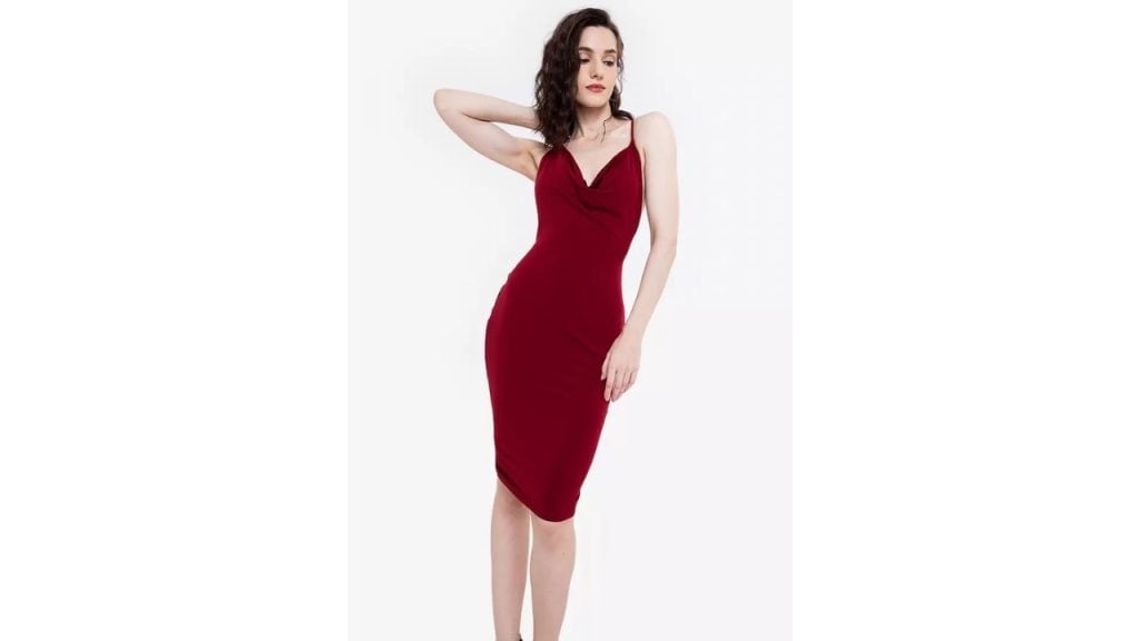 Heather Clothing Back Details Cowl Neck Ruched Midi Dress