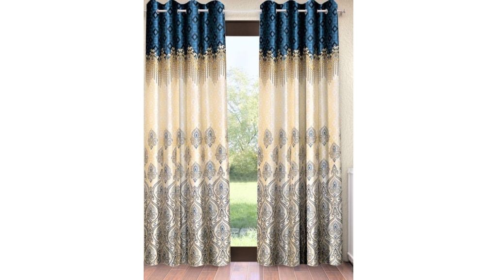 Home Sizzler White & Blue Set of 2 Ethnic Motifs Window Curtain