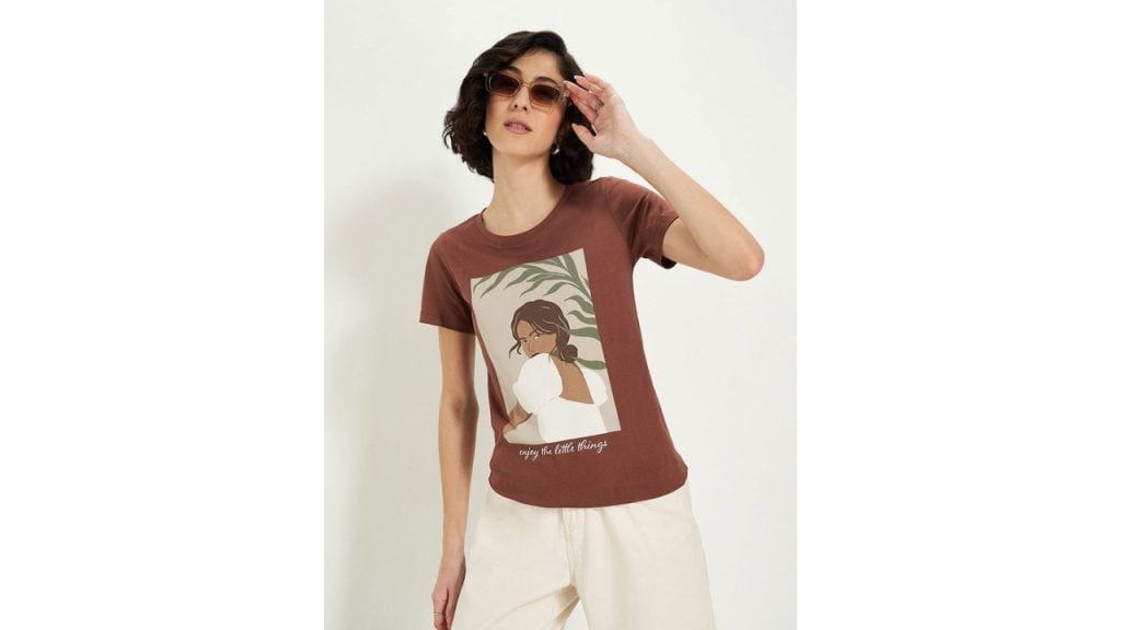 Honey by Pantaloons Women Graphic Printed Pure Cotton Tshirts