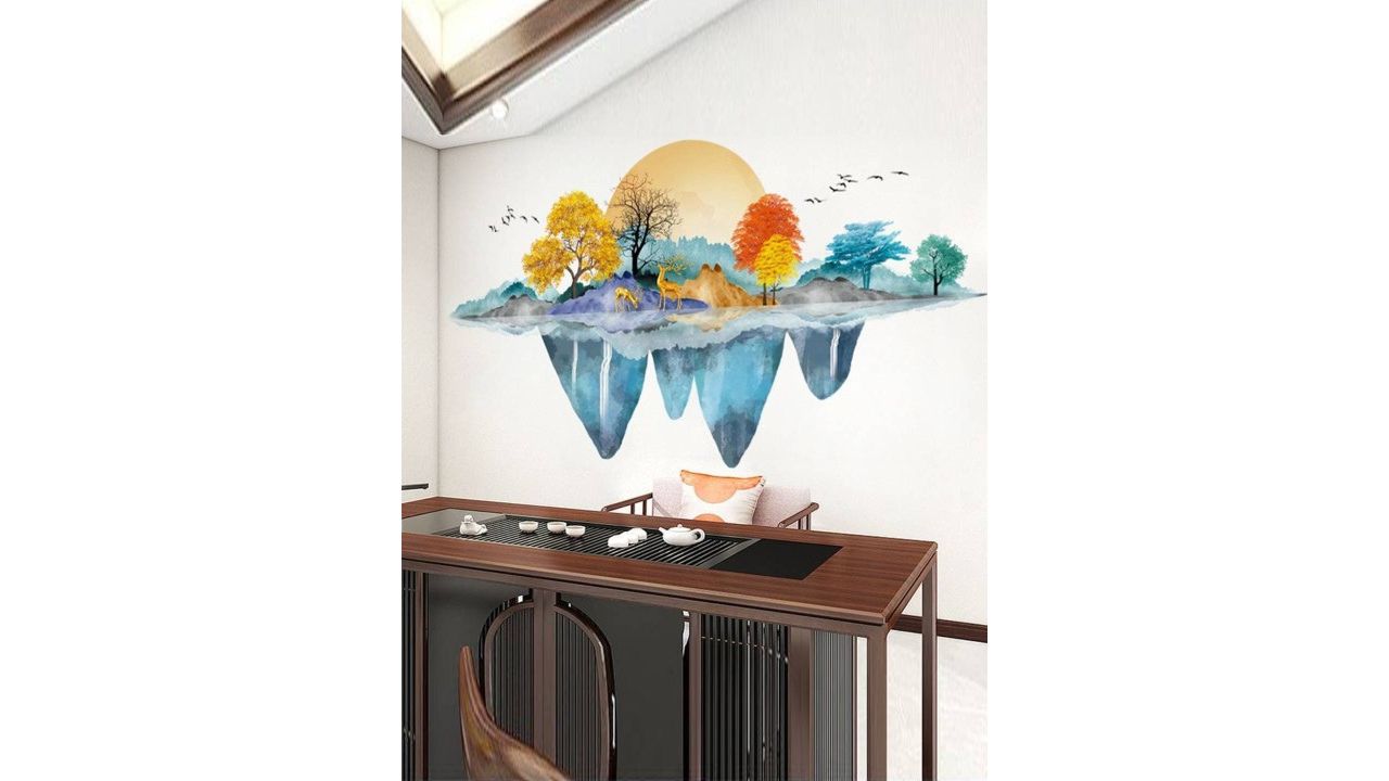 Jaamso Royals Blue & Yellow Landscape-Printed Self-Adhesive Waterproof Wall Stickers