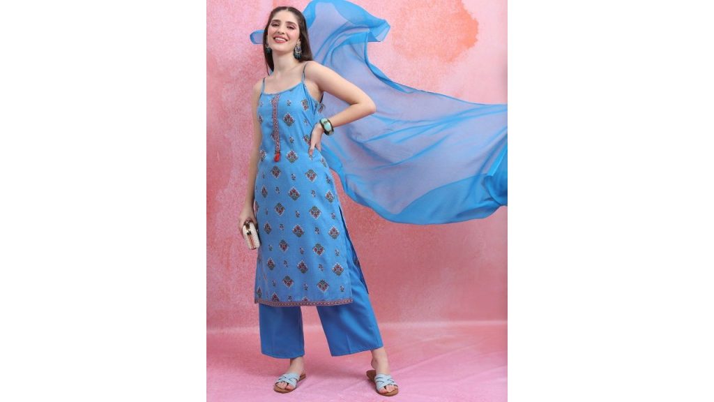KETCH Ethnic Motifs Printed Straight Kurta With Palazzos & Dupatta