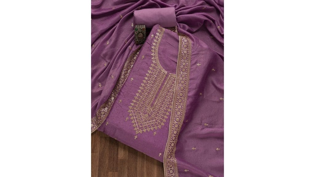 Koskii Ethnic Motifs Embroidered Sequinned Detailed Unstitched Dress Material