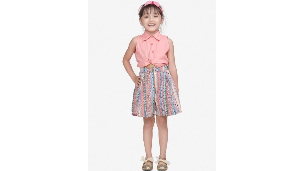 LilPicks Girls Pink & Blue Printed Playsuit