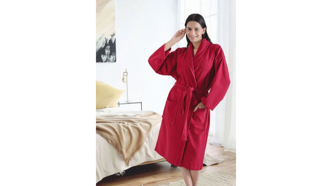 MYTRIDENT Urban Comfort Unisex Red 240 GSM Pure Cotton Bath Robe