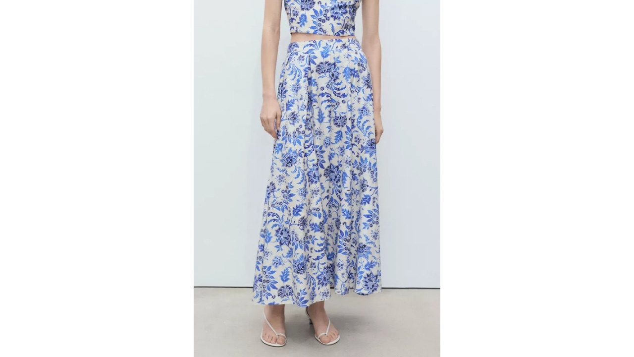 Mango Long Floral Flared Skirt