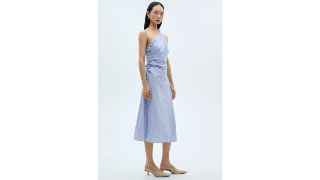 Mango Striped Draped Asymmetrical Dress