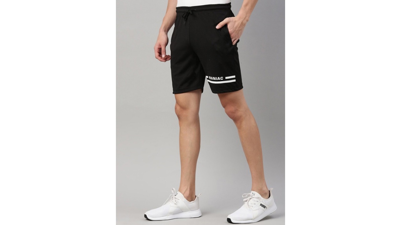 Maniac Men Black Slim Fit Running Sports Shorts