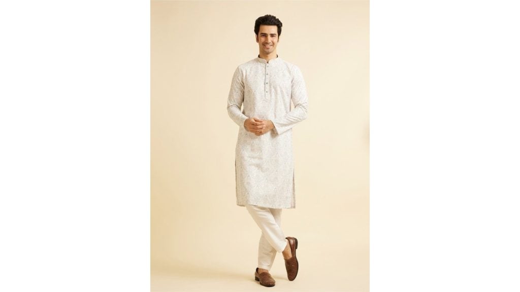 Manyavar Floral Embroidered Straight Thread Work Kurta with Pyjamas