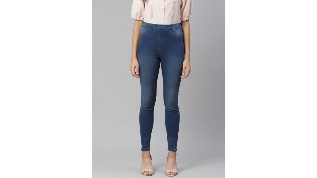 Marks & Spencer Women Denim Blue Solid Jeggings - Skinny Fit