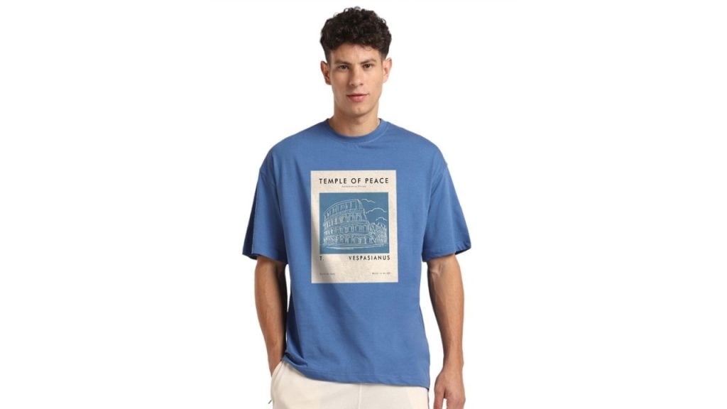 NOBERO Graphic Printed Drop Shoulder Sleeves Cotton Oversized T-Shirt