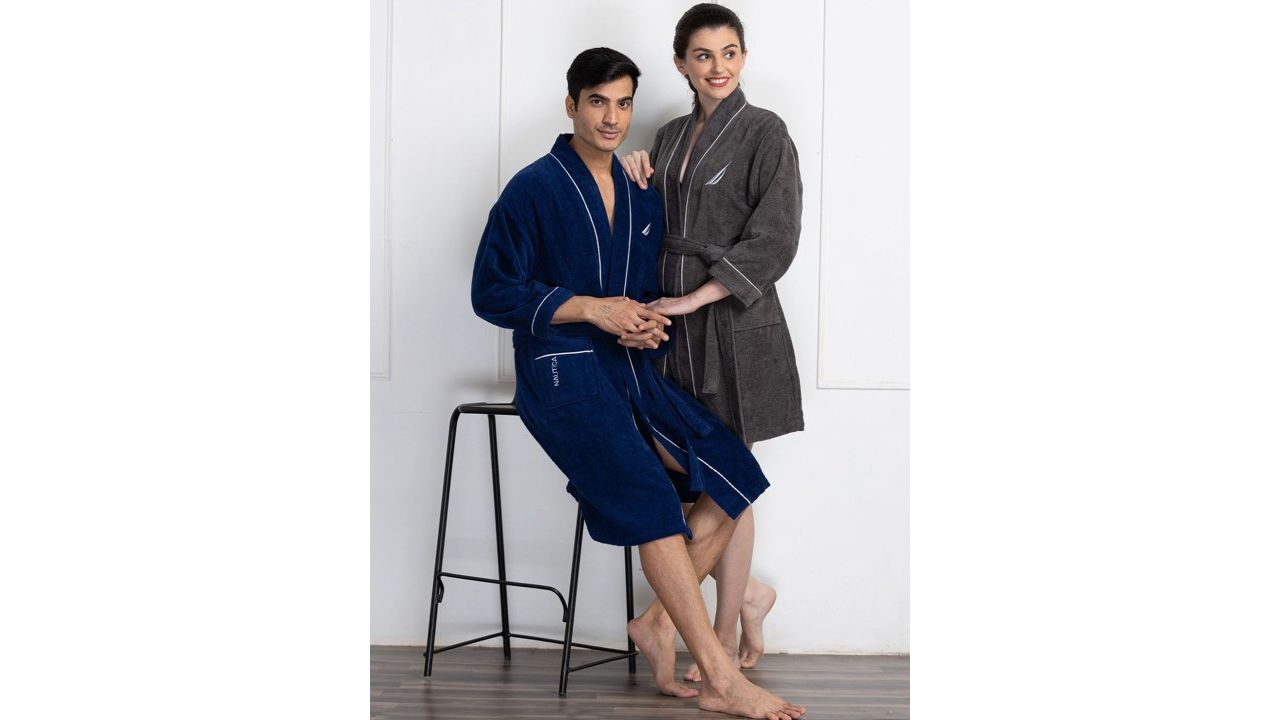 Nautica Pack Of 2 Solid Pure Cotton Bath Robe With Belt