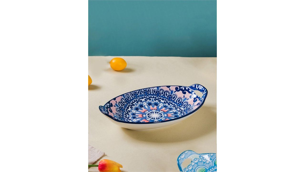 Nestasia White & Blue Mandala Printed Ceramic Bakeware