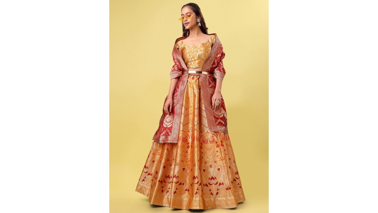 PURVAJA Woven Design Ready to Wear Lehenga & Unstitched Blouse With Dupatta