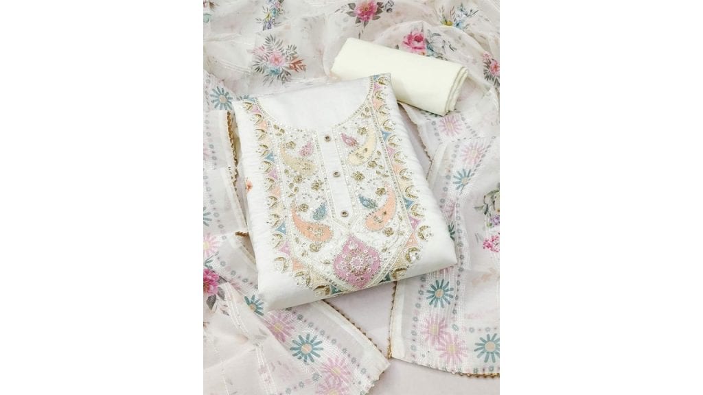Peachmode Floral Embroidered Sequinned Unstitched Dress Material
