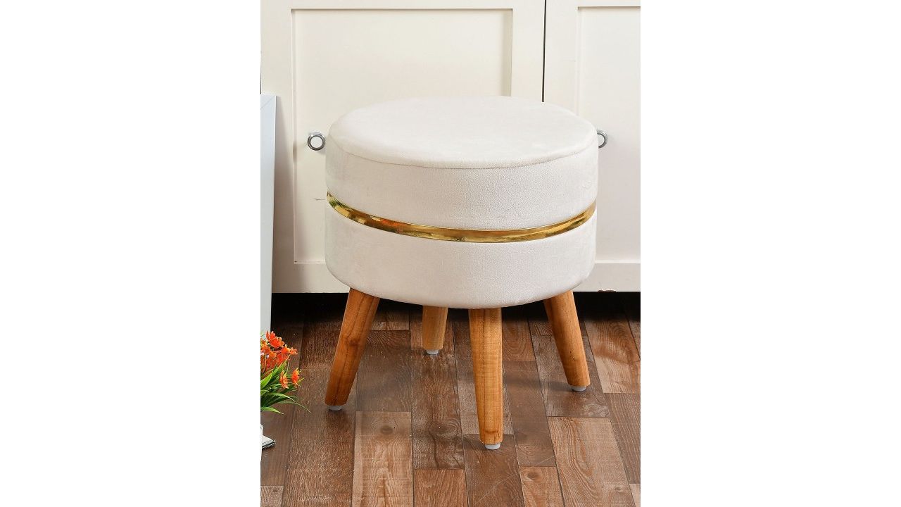 RIANCE CREATIONS Cream-Coloured Solid Seating Ottomans