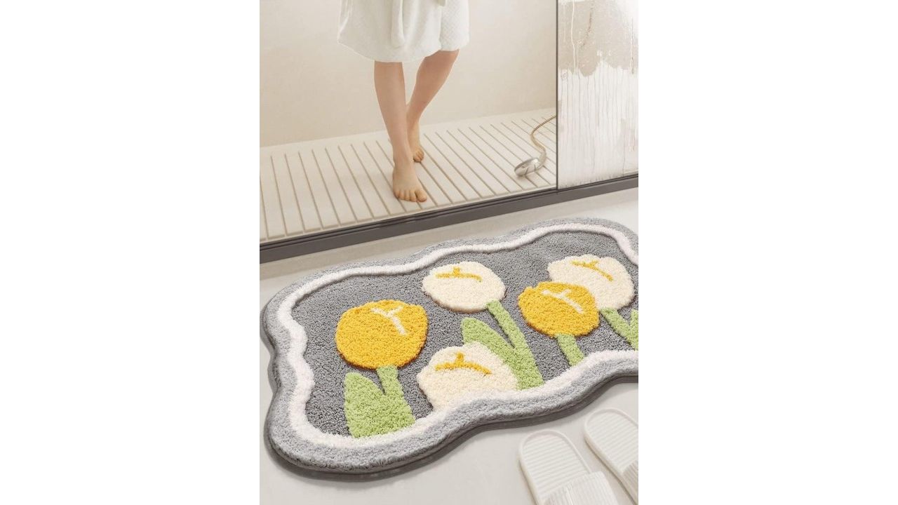 ROSEATE Grey & Yellow Floral Design Doormat