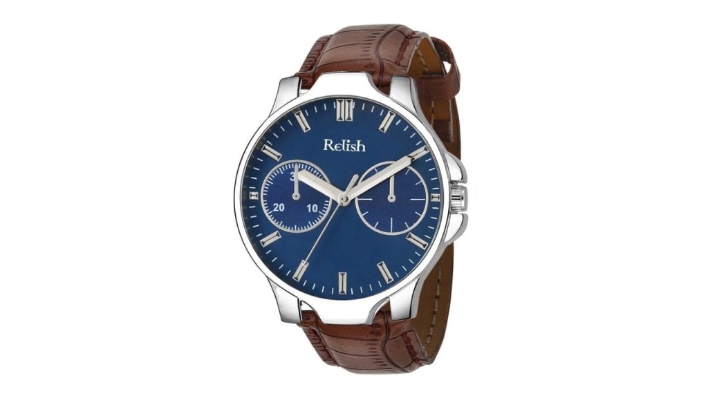 Relish Men Blue Dial & Brown Straps Analogue Watch RE-BB1076