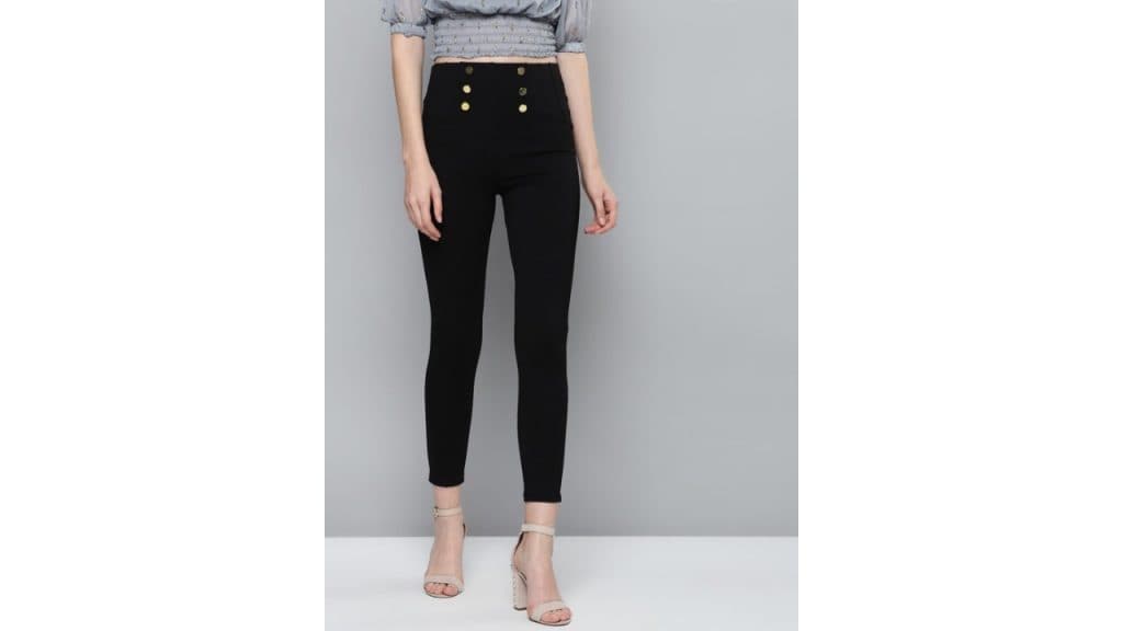 SASSAFRAS Women Black Solid High-Waist Treggings