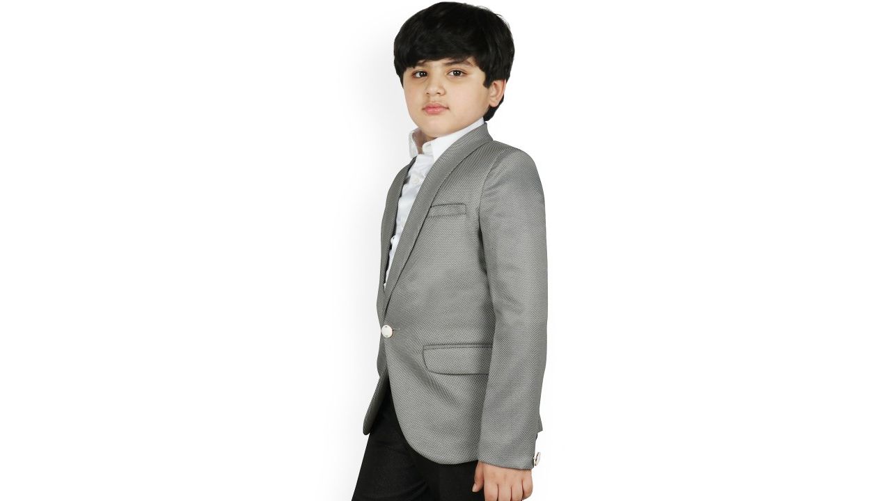 SG YUVRAJ Boys White & Black Self-Design Blazer