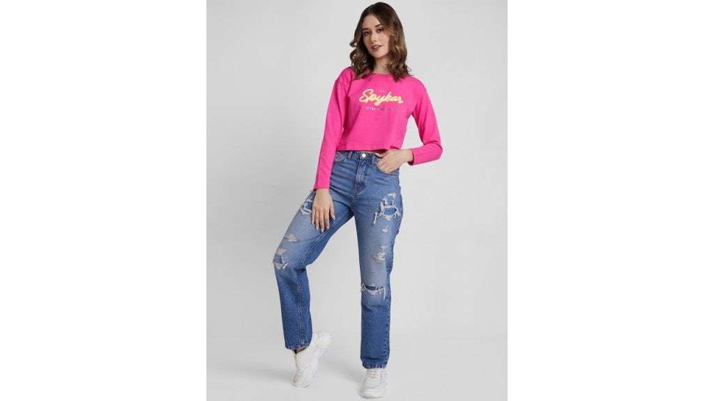 SPYKAR Women Straight Fit Highly Distressed Light Fade Cotton Jeans