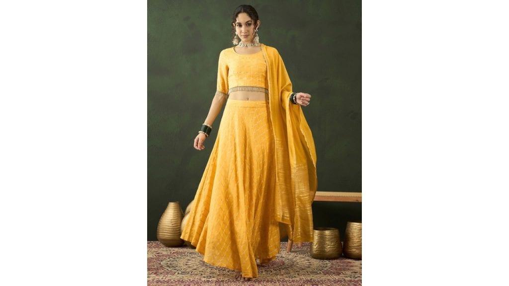 Sangria Yellow Woven Design Ready to Wear Lehenga With Choli & Dupatta