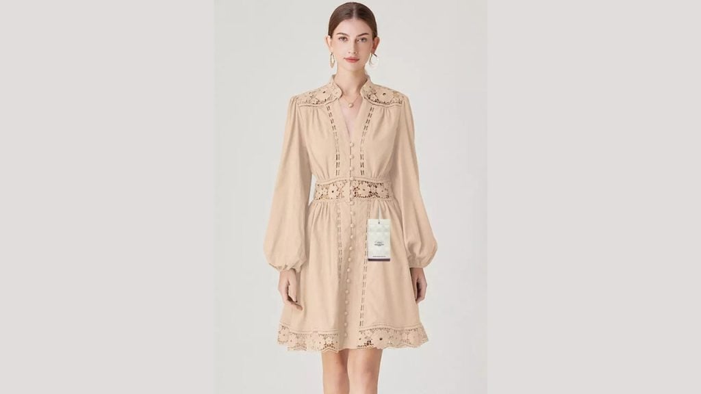 Shoes VANSA V-neck Patchwork Lace Long Sleeved Dress VCW