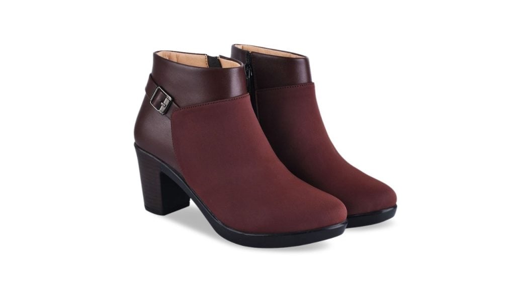 Shoetopia Women Mid Top Block-Heeled Regular Boots With Buckle Detail