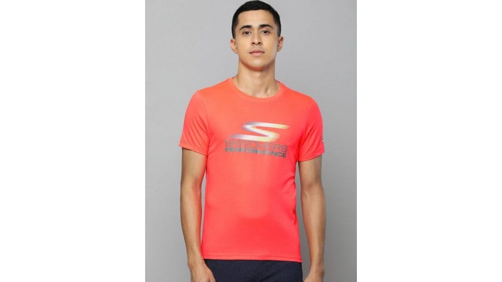 Skechers Men Orange Brand Logo Printed ELITE TECH T-shirt