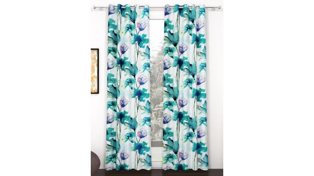 Story@home White & Pink 2 Pieces Floral Door Curtain
