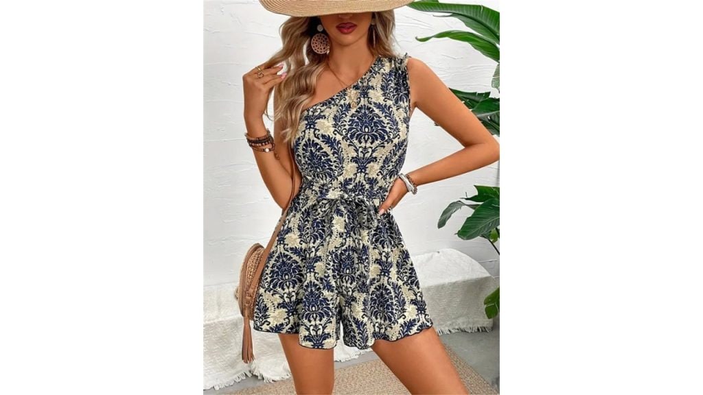 StyleCast Blue Printed One Shoulder Playsuit