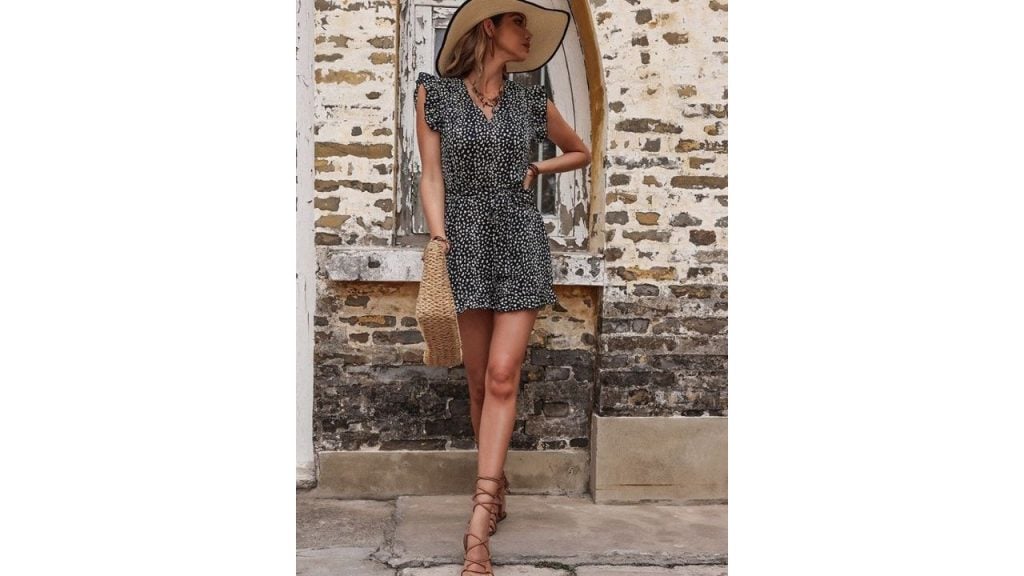 StyleCast Women V-Neck Printed with Ruffles Jumpsuit