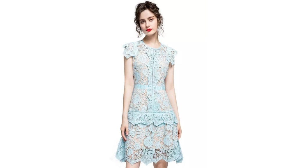 Sunnydaysweety Heavy Industry Lace Flying Sleeve Slim Fit One-Piece Dress A22021601BL