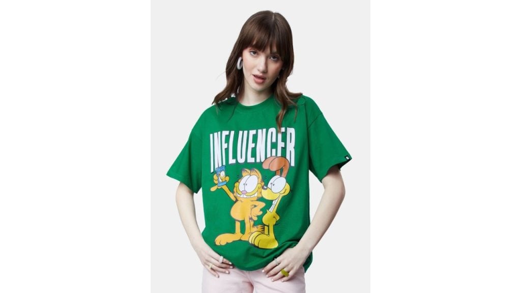 The Souled Store Garfield Graphic Printed Cotton Oversize Oversized T-shirt