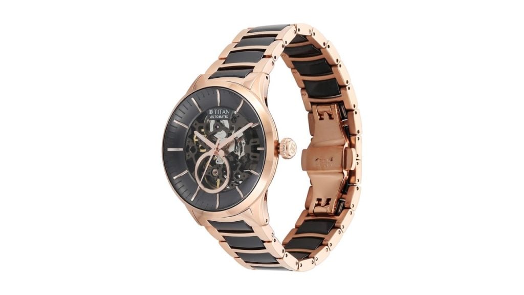 Titan Men Textured Dial & Stainless Steel Straps Analogue Automatic Watch 90174KD03