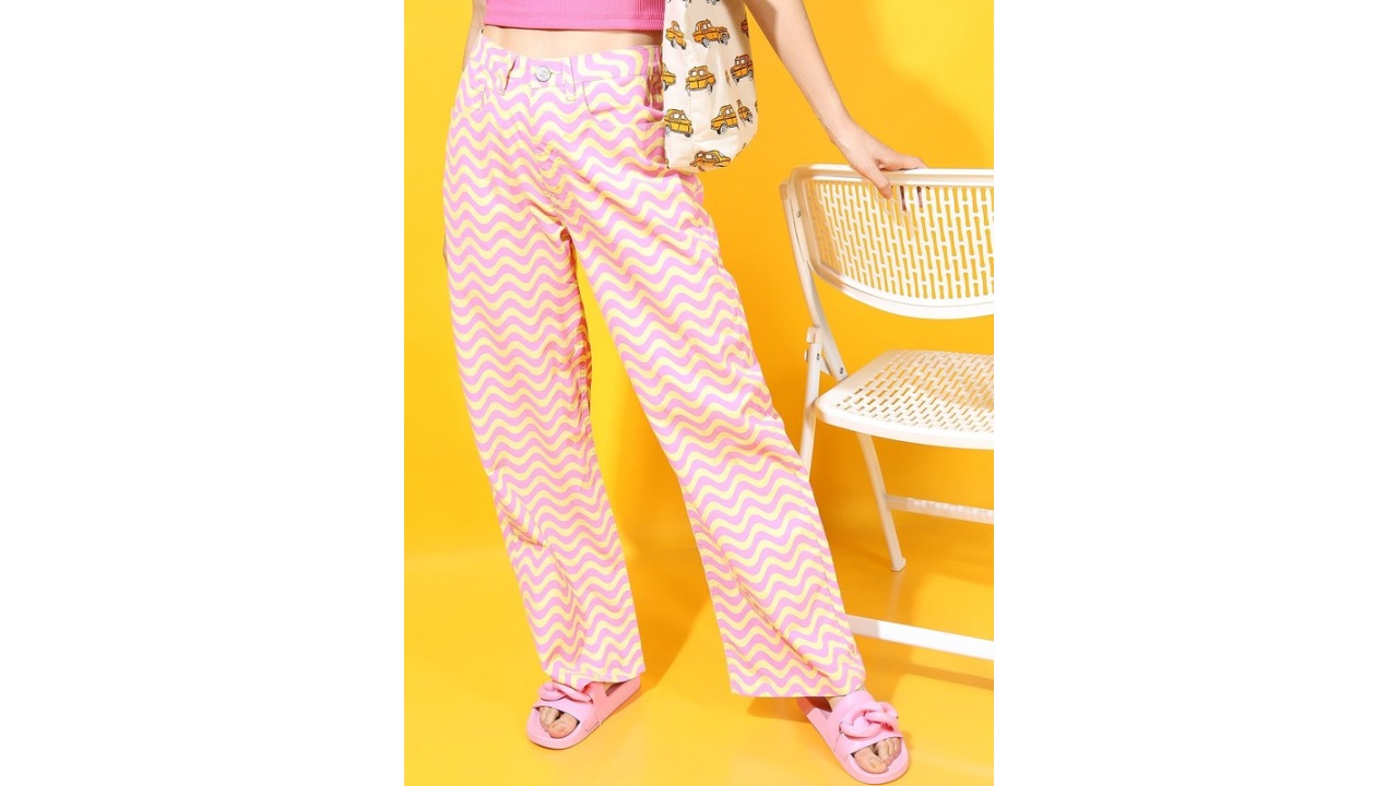 Tokyo Talkies Women Bright Yellow Geometric Printed Regular Fit Jeans