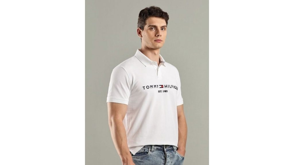 Tommy Hilfiger Brand Logo Printed Polo Collar Pure Cotton Regular-Fit T-shirt