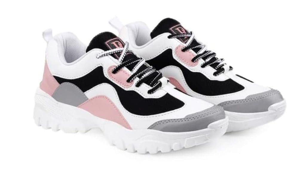 Trendy Girls’ Pink & Grey Chunky Sneakers