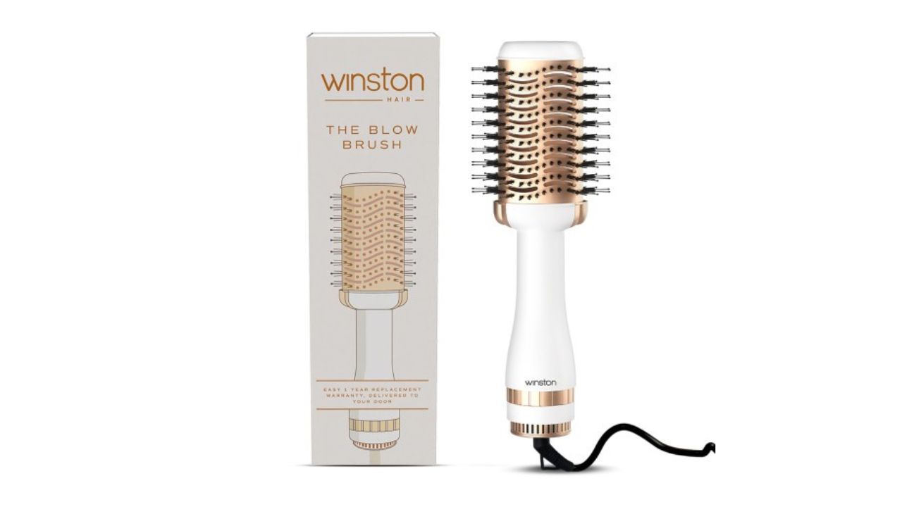 WINSTON Women 2-in-1 Hair Styling Blow Brush and Hot Air Brush for Volume & Shine - White