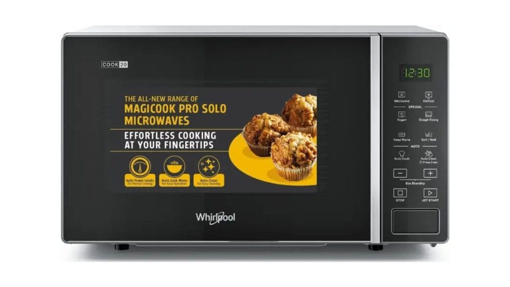 Whirlpool 20 L 18 Auto Cook Recipes, Feather Touch Membrane Solo Microwave Oven (MAGICOOK PRO 20SE black, Black)