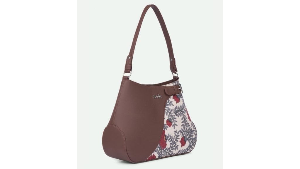 ZOUK Floral Printed Leather Half Moon Handheld Bag