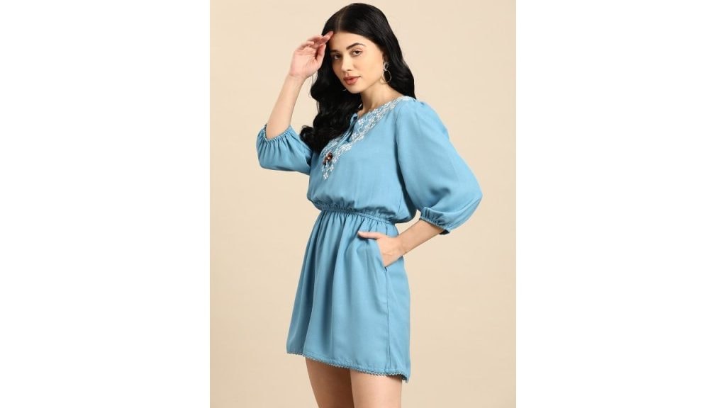 all about you Embroidered Tie-Up Neck Playsuit
