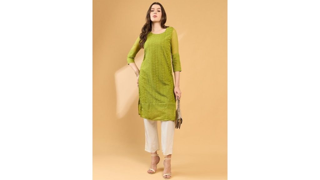 all about you Ethnic Motifs Round Neck Regular Sleeves Chikankari Kurta