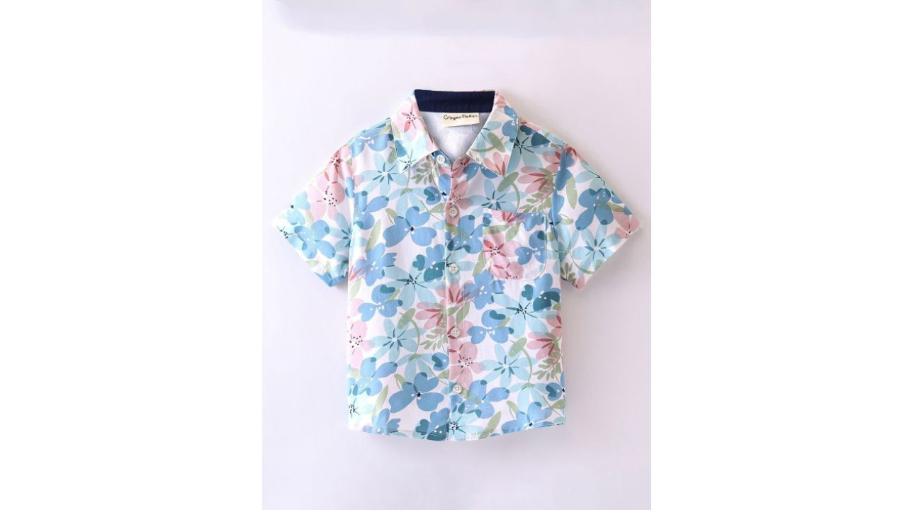 CrayonFlakes Boys Floral Printed Short Sleeves Casual Shirt