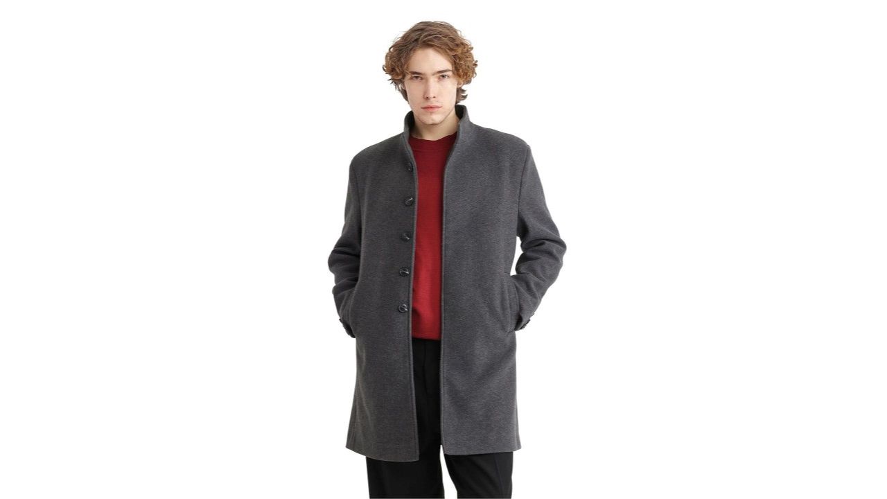 RARE RABBIT Men Mock Collar Front Open Overcoat