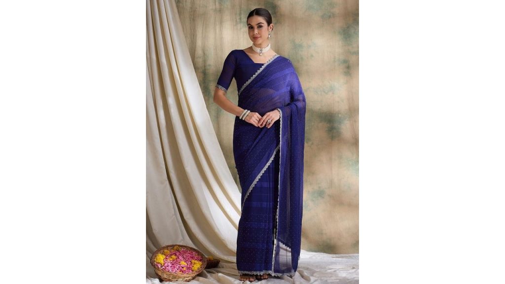 Sangria Polka Dots Embellished Saree With Blouse