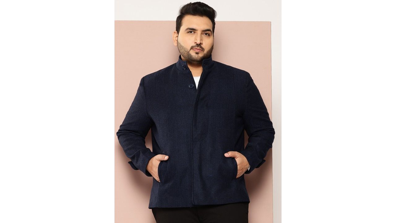 Sztori Plus Size Band Collar Single-Breasted Coat