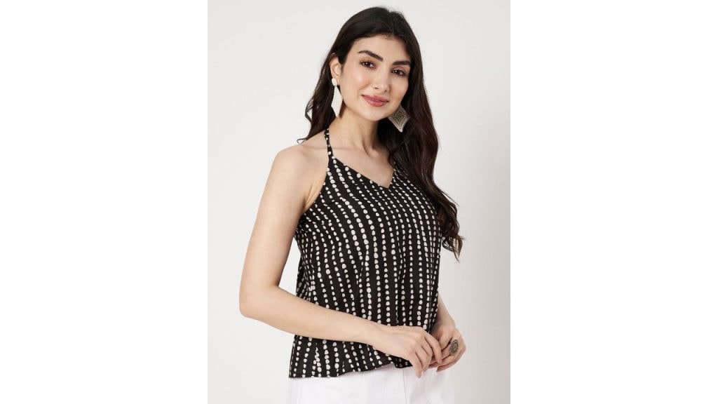 9rasa Women Tribal Printed Halter Neck Cotton Boxy Top